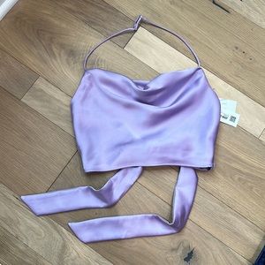 NWT Zara XS Zara Purple Crop Satin Halter Top